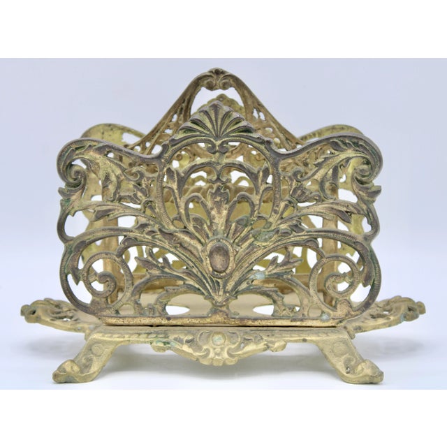 Antique Art Nouveau French Brass Letter Rack / Stationary Holder For Sale - Image 13 of 13