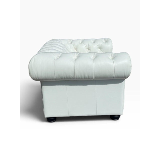 Animal Skin White Leather Chesterfield Club Chair | Tufted Chair-and-a-Half | Nailhead Trim & Bun Feet For Sale - Image 7 of 7