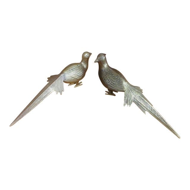 Vintage Brass Male and Female Pheasant Long Tail Hunting Birds - a Pair For Sale