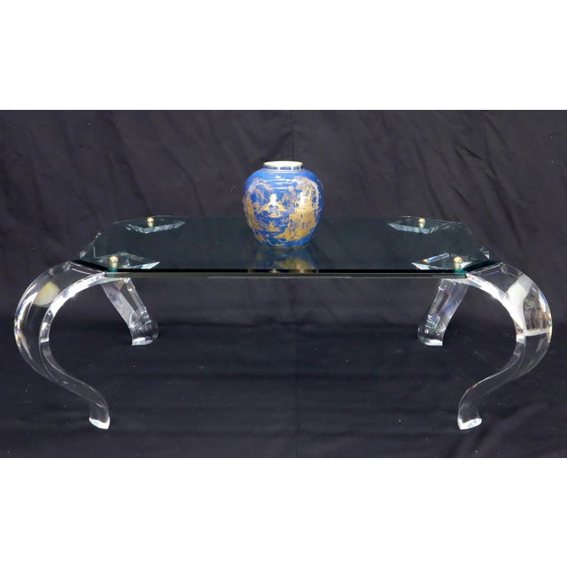 Glass Top Bent Lucite Legs Rectangular Coffee Table For Sale - Image 9 of 13