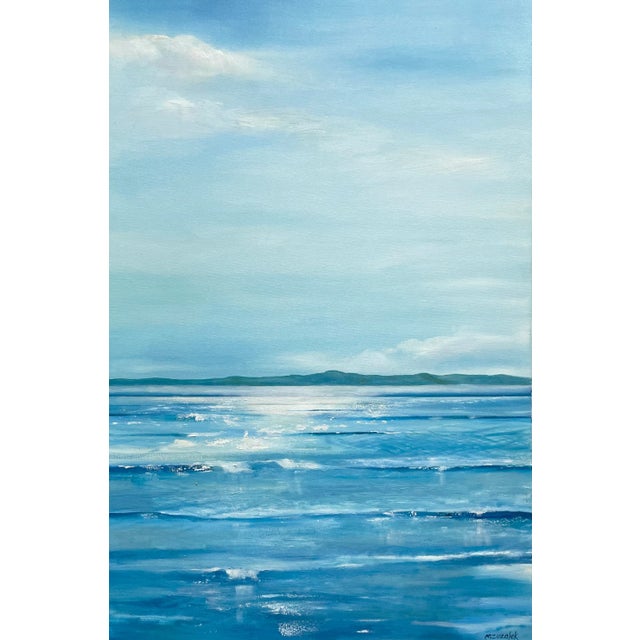 Modern Ocean Seascape Painting in Blues Santa Barbara "Channel Islands 2” For Sale