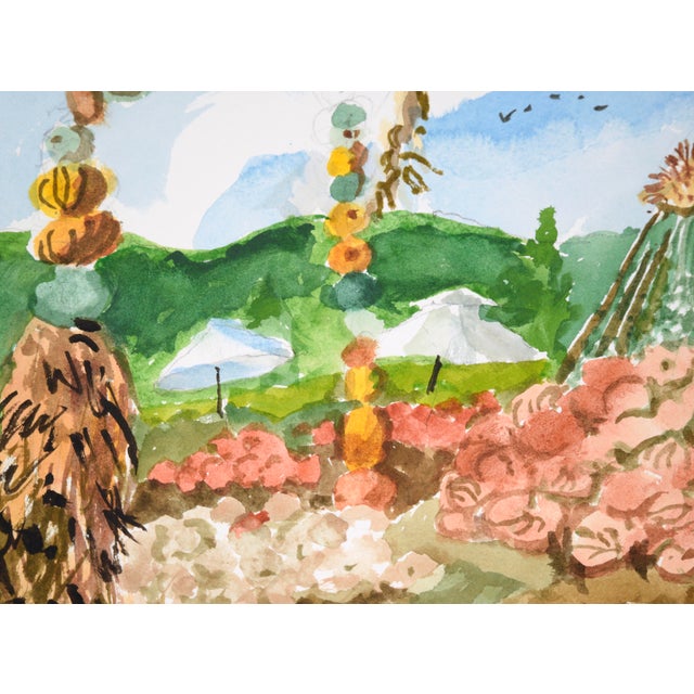 Farm in Autumn with Pumpkins in Watercolor on Heavy Paper Colorful landscape of a farm in autumn with pumpkins by Les...