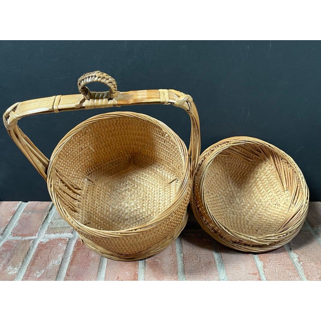 Vintage Chinese Woven Rattan & Bamboo Domed Wedding Basket For Sale - Image 10 of 12