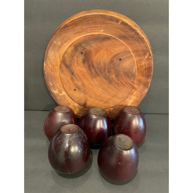 Folk Art Set of Five Folk Art Apples and Walnut Plate. For Sale - Image 3 of 3