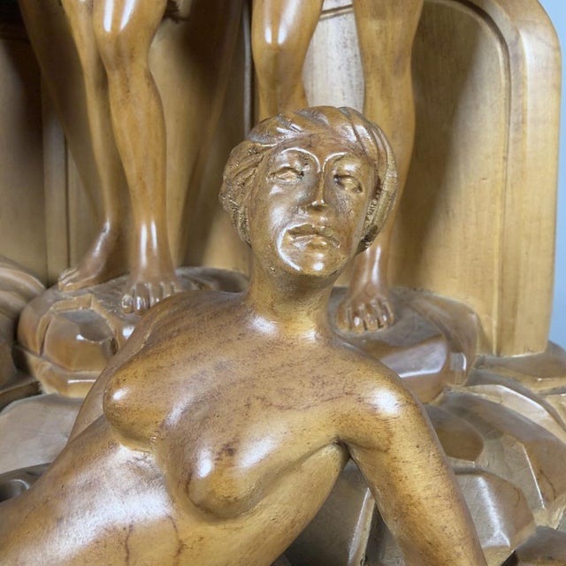 Art Deco Style Carved Wood Sculpture Group from Scurati, 1950s For Sale - Image 13 of 17