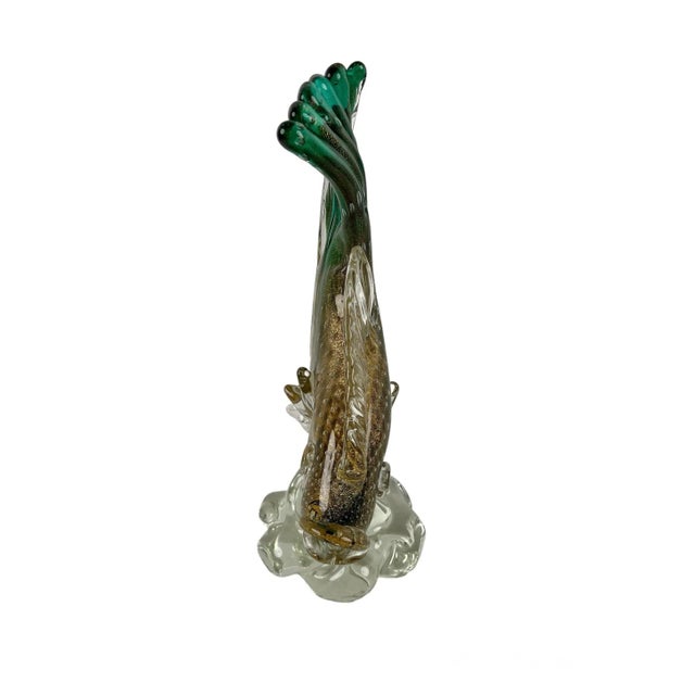 Italian Vintage Murano Sommerso Green Gold Flecks Bollicine Italian Bubble Glass Fish For Sale - Image 3 of 10