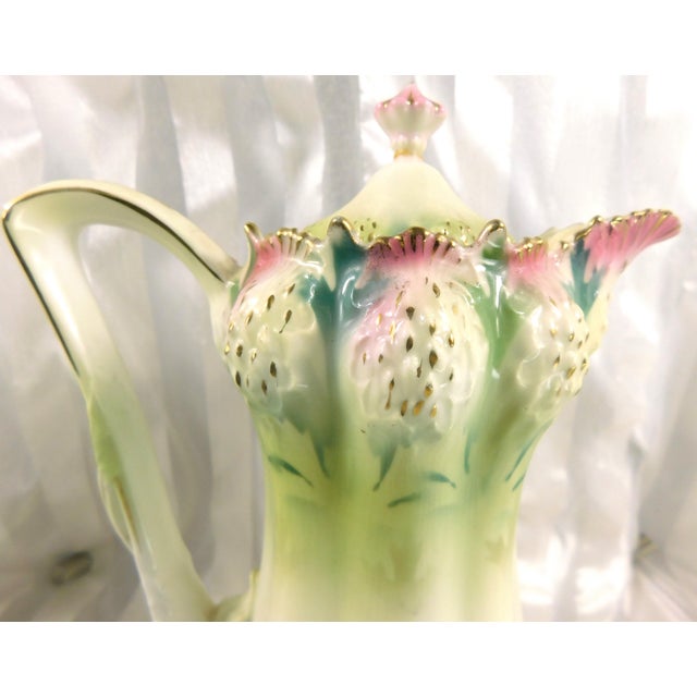1940s Small Green and White Chocolate Pot With Matching Lid Signed Stelma For Sale In San Francisco - Image 6 of 10