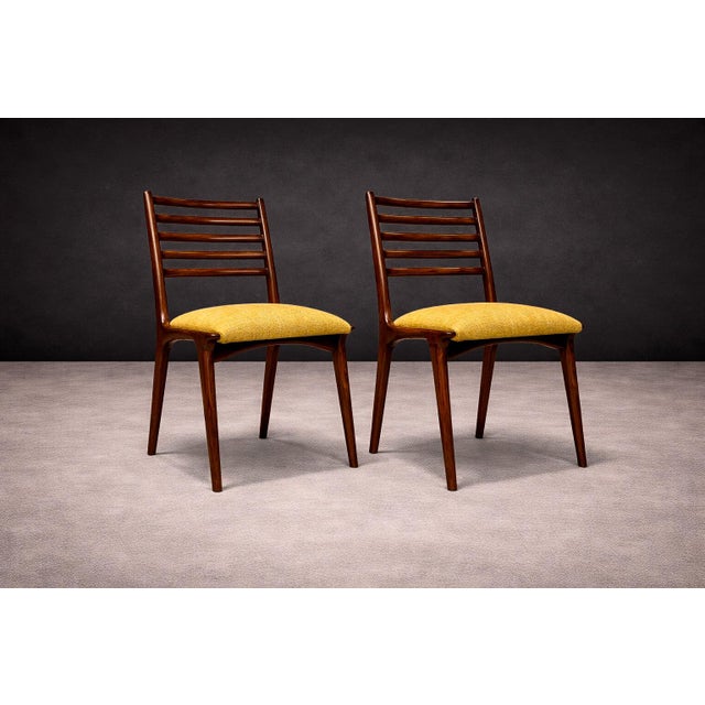 Set of 2 Chairs in Rosewood & Yellow Linen Canvas, Carlo Hauner, 1950s For Sale - Image 11 of 14