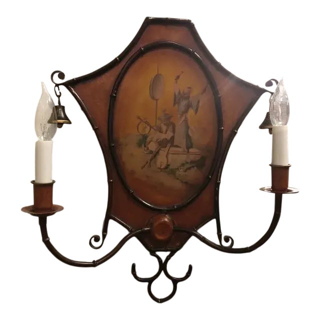 1990s Italian Handpainted Metal Sconce For Sale