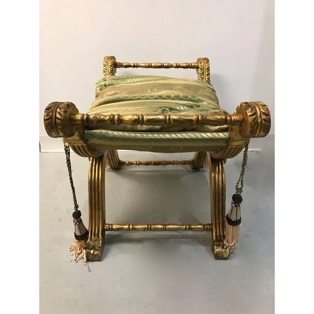 Mid-Century Modern Late 20th Century Giltwood Bench with Pillow and Nailheads For Sale - Image 3 of 8