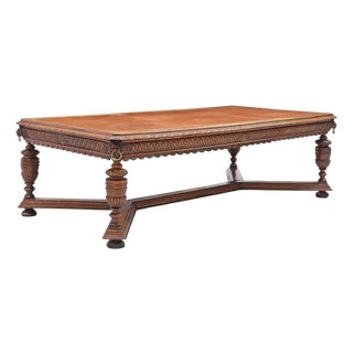 1800s Antique English, Jacobean Revival, Carved, Leather Top, 103". Library Table For Sale