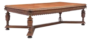 1800s Antique English, Jacobean Revival, Carved, Leather Top, 103". Library Table