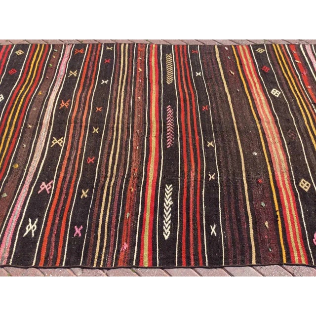 Tribal Striped Turkish Kilim Rug - 75" X 116" For Sale - Image 4 of 11