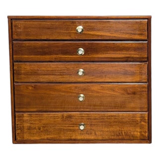 Vintage Mid-Century Walnut Six-Drawer Chest With Brass Pulls For Sale