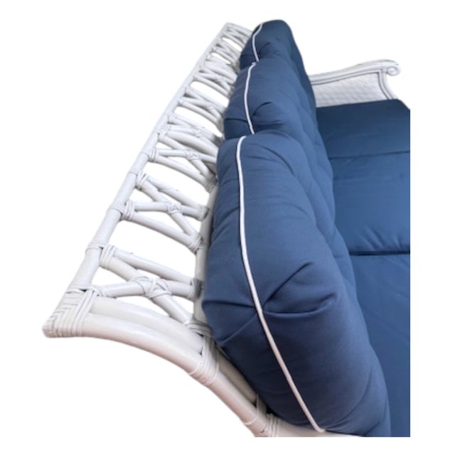 Tommy Bahama Rattan Sofa With Custom Cushions For Sale In West Palm - Image 6 of 6