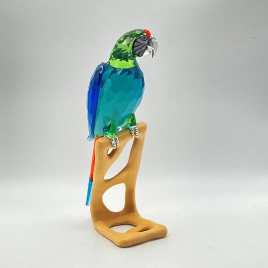 Swarovski Swarovski Crystal Sculpture “Paradise Birds” Large “Macaw” Chrome Accent and Wooden Stand (#685824 With Inner Box, Outer Sleeve, Coa) For Sale - Image 4 of 18