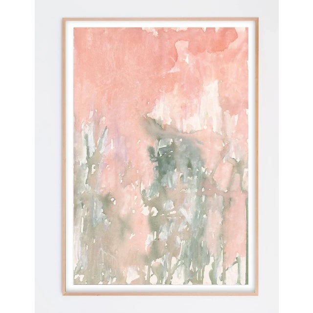 Washes of soft pinks cascade over minty greens in this highly textural piece by artist Molly Frances. This delicate and...