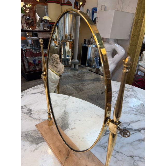 Vintage Brass Oval Vanity Mirror With Marble Base For Sale - Image 9 of 10