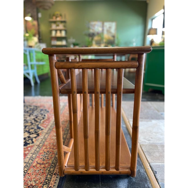 Mid-Century Modern 1960s Vintage Bamboo Bar Cart or Bookshelf on Brass Casters For Sale - Image 3 of 6