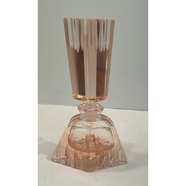 Vintage Pink Crystal Perfume Bottle With Stopper For Sale - Image 4 of 7