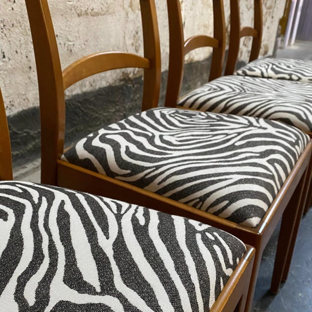 Mid-Century Swedish Modern Dining Chairs With Zebra Fabric For Sale - Image 9 of 10