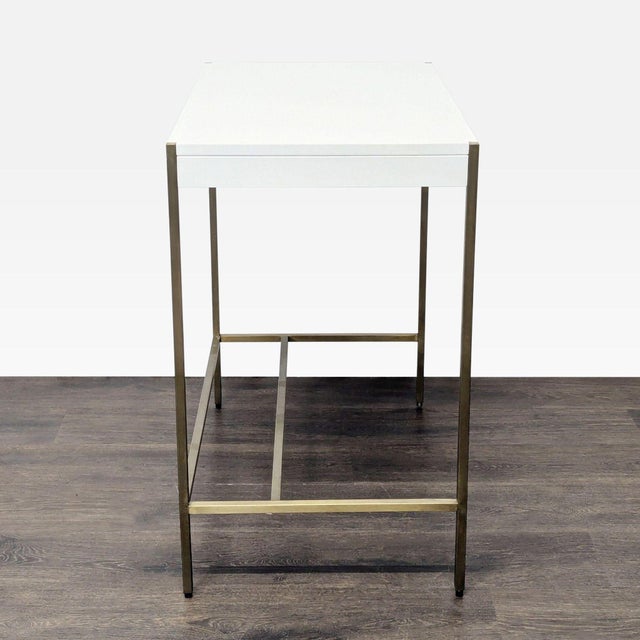 West Elm West Elm Zane Modern White Compact Desk With Brass Metal Frame For Sale - Image 4 of 7