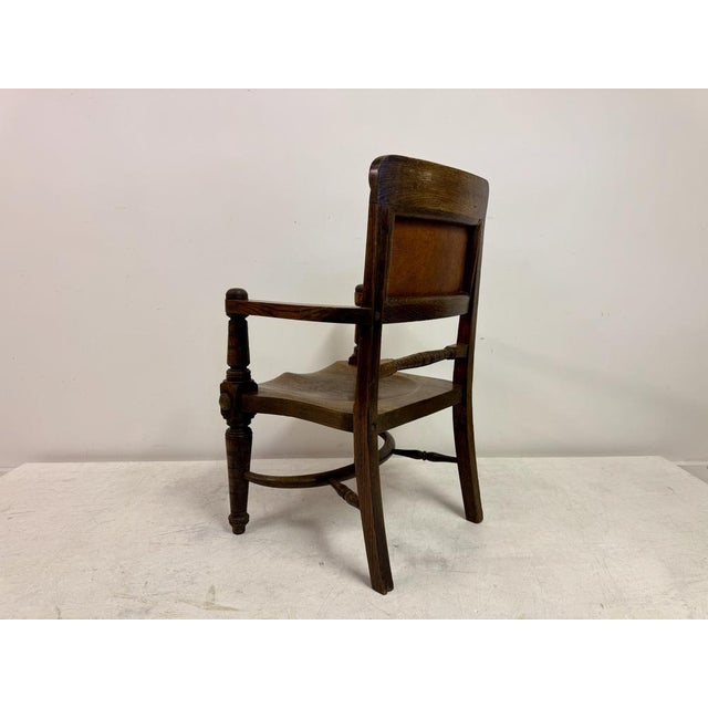 Brown Arts and Crafts Oak Armchair with Saddle Seat, Early 20th Century For Sale - Image 8 of 14