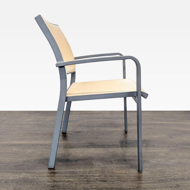 Set of 4 Modern Beige Mesh Armchair With Metal Frame For Sale - Image 4 of 10