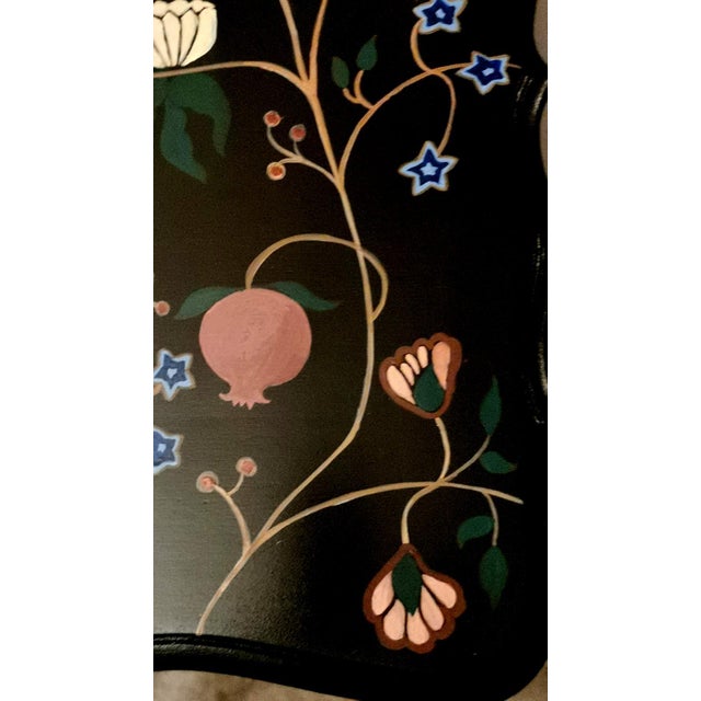 1930s Chippendale Style English Ebonized Wood Tea Table With Painted Top For Sale - Image 9 of 12