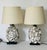 Gorgeous pair of grotto style oyster shells encrusted table lamps with custom decorated lamp shades.