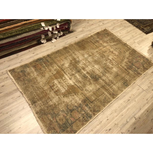 Tribal 1960s Vintage Tan Nomadic Distressed Wool Floor Rug For Sale - Image 3 of 11