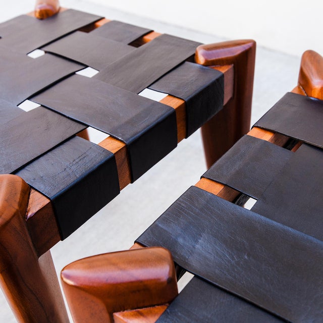 Vintage 1960s Sculptural Stools in Solid Teak & Saddle Leather Attributed to Edmond Spence For Sale - Image 9 of 15