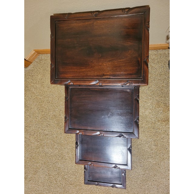 Antique Carved Chinese Rosewood Four Nesting Tables For Sale - Image 10 of 11