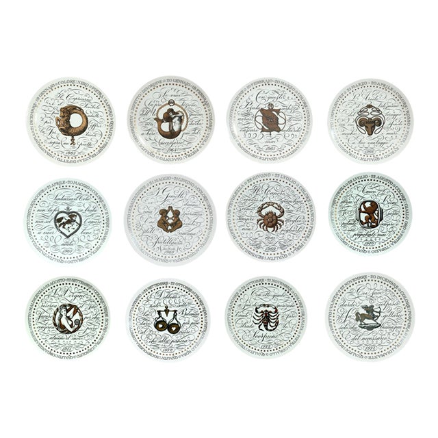 Piero Fornasetti Zodiac Plates for Perugia, Complete Set of Twelve, Serie Zodiaci For Sale