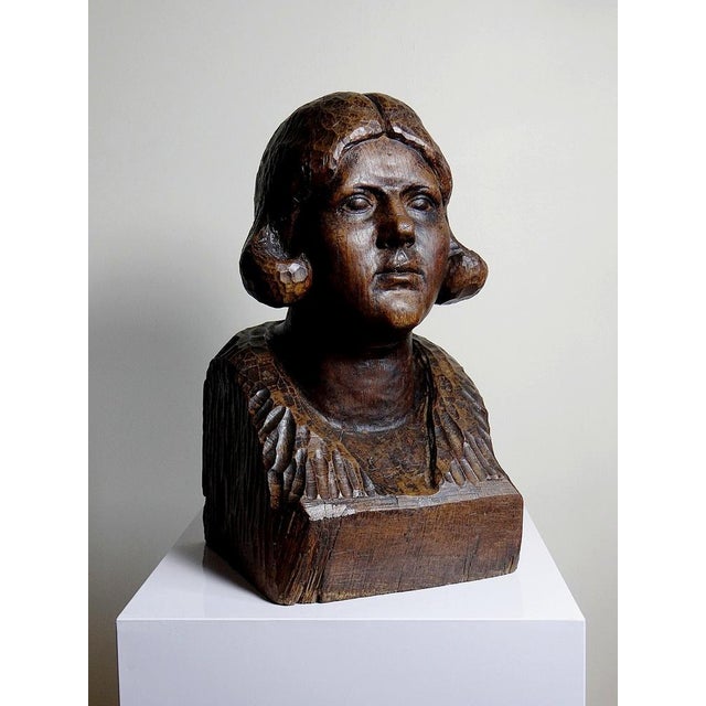 Large Bust of a Woman Carved with a Gouge, 19th Century, Wood For Sale - Image 4 of 17