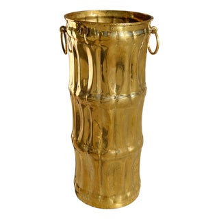 Vintage Brass Umbrella Stand With Ring Handles For Sale