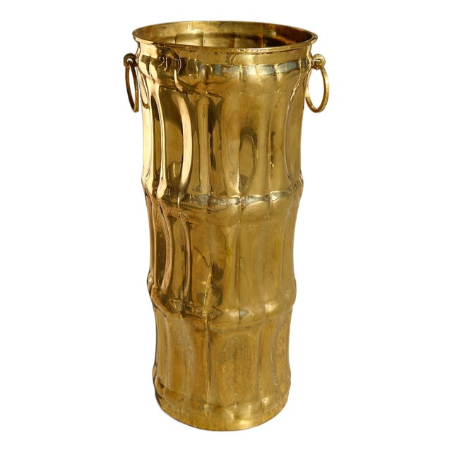Vintage Brass Umbrella Stand With Ring Handles For Sale