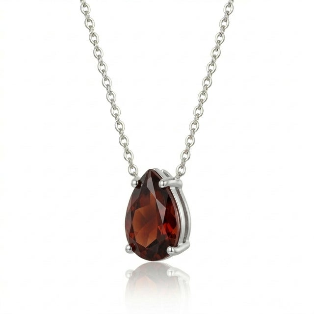 Contemporary Garnet Pear Cut 925 Silver Necklace, January Birthstone Necklace For Sale - Image 3 of 3
