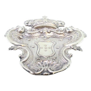 Wall Tray in Cut Silver with Embossed Coat of Arms For Sale