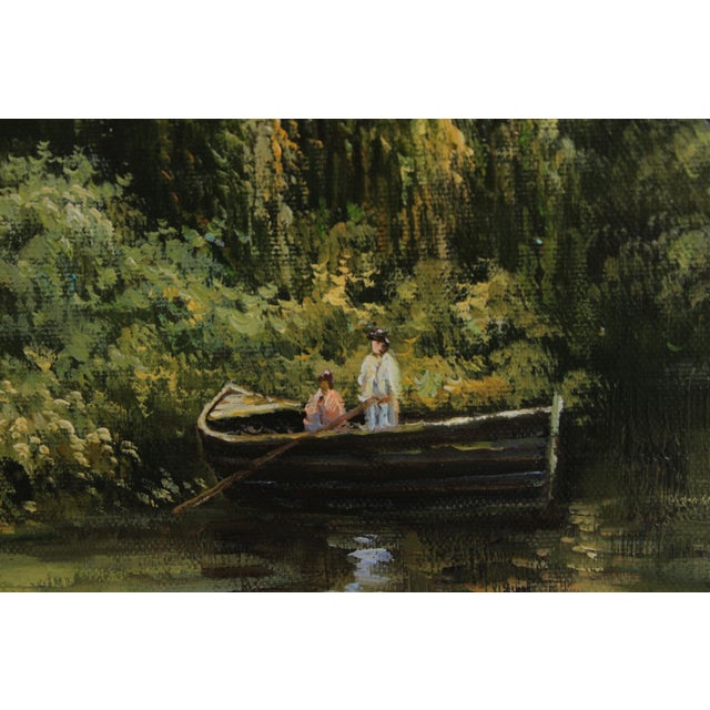 J. Bijou Artist Signed Lake Oil Painting on Canvas For Sale - Image 4 of 16