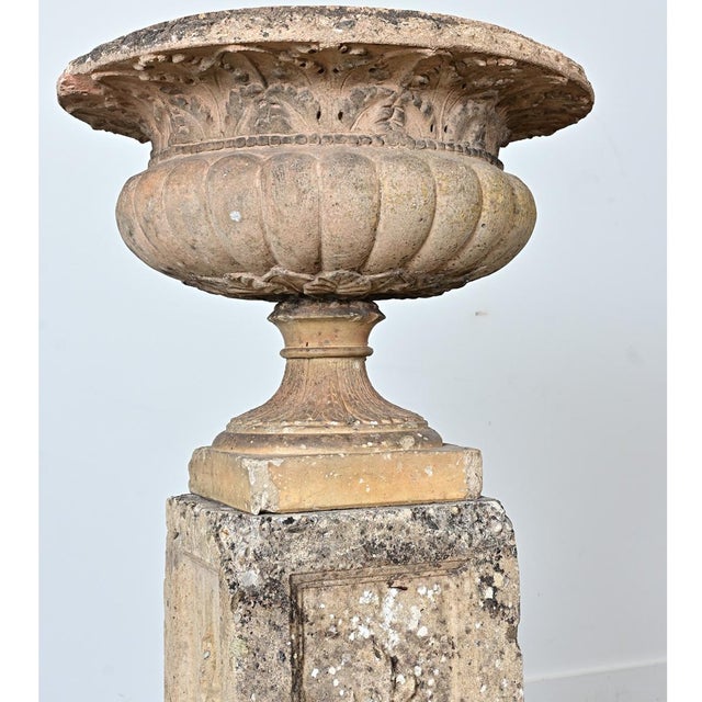 Neoclassical English 19th Century Carved Stone Pillar with Urn on Top For Sale - Image 3 of 12