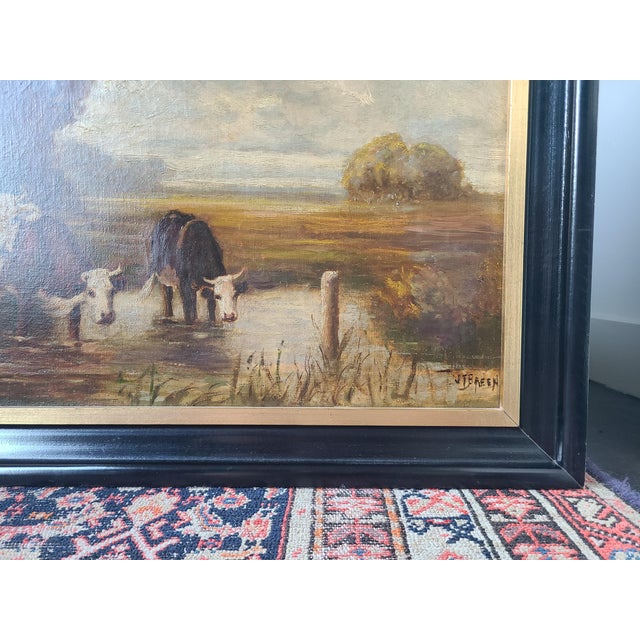 James T. Breen Antique 19th Century Oil Painting Moody Pastoral Landscape With Cows For Sale - Image 12 of 17