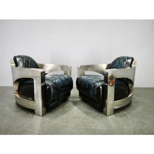 Aviator Lounge Chairs in Leather and Steel from Timothy Oulton, 1990s, Set of 2 For Sale - Image 6 of 13