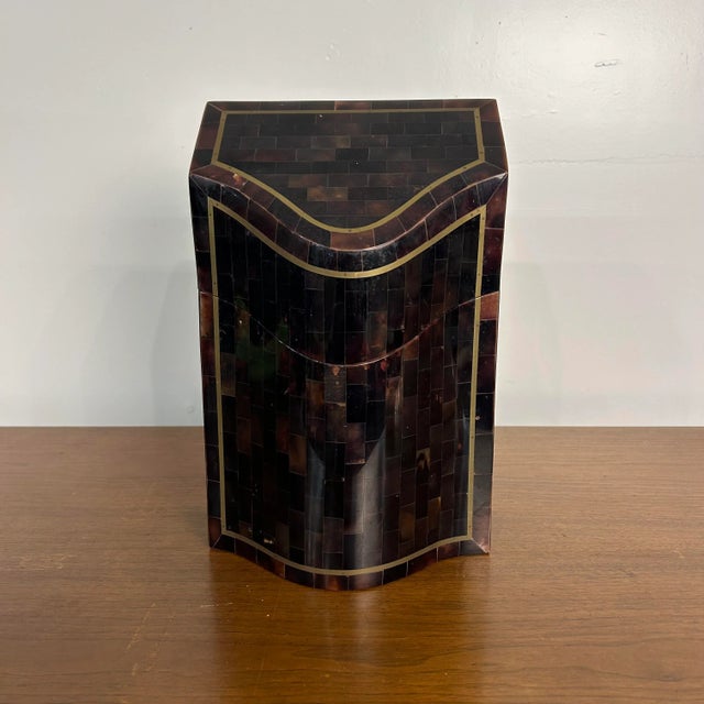Tessellated Marble Box Maitland Smith box in the style of Karl Springer. Box has brass detailing and wood inside.