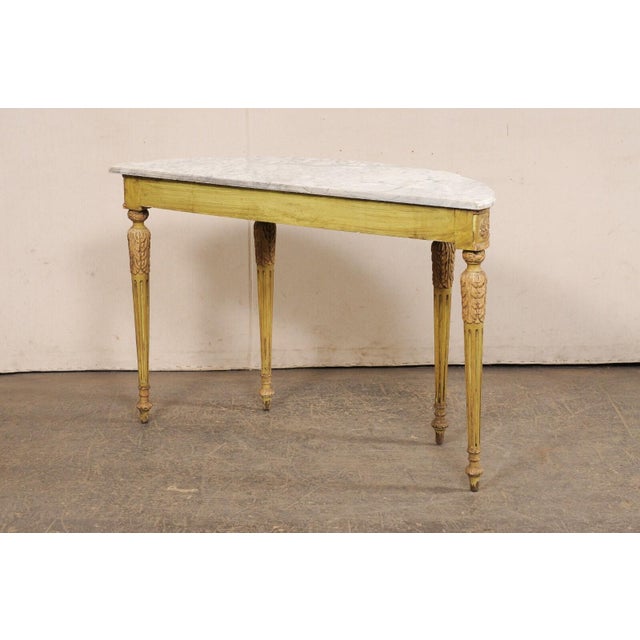 French Marble Top Demi-Lune with Orig. Finish For Sale - Image 10 of 12