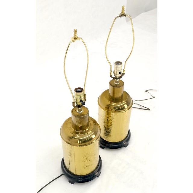 Pair of Asian Style c1070s Cylinder Shape Base Table Lamps Wooden Feet MINT! For Sale - Image 6 of 17