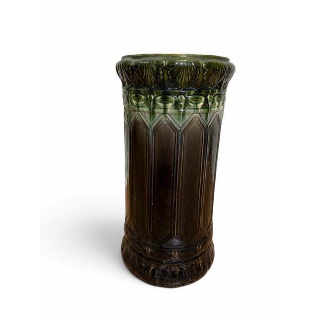 Art Nouveau Antique Brush-McCoy Blended Glaze Art Nouveau Umbrella Stand For Sale - Image 3 of 8