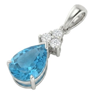 Swiss Blue Topaz Pendant, Stacking Gemstone Pendant for Woman For Sale