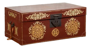 Mid 20th Century Vintage Chinese Red Blanket Chest with Gold Details and Calligraphy Motifs