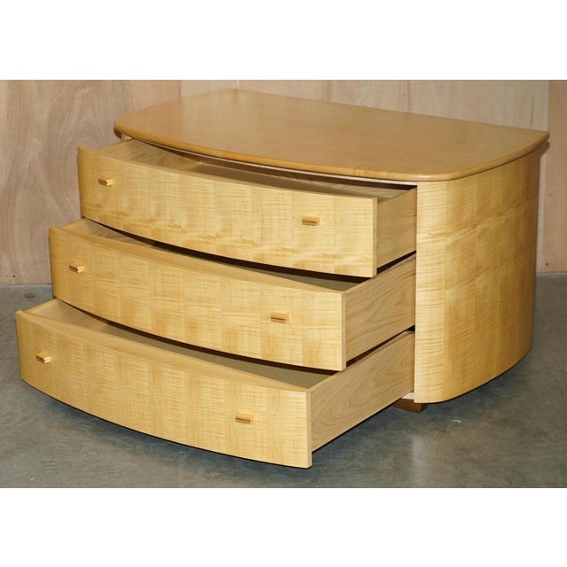 Gold Bow Fronted Satin Birch Chest of Drawers and Side Tables from Baxter & Lee, Set of 3 For Sale - Image 8 of 18